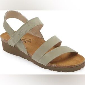 Naot Womens Kayla Strappy Slingback Gray Leather Wedge Cork Sandals Sz 37/6.5-7